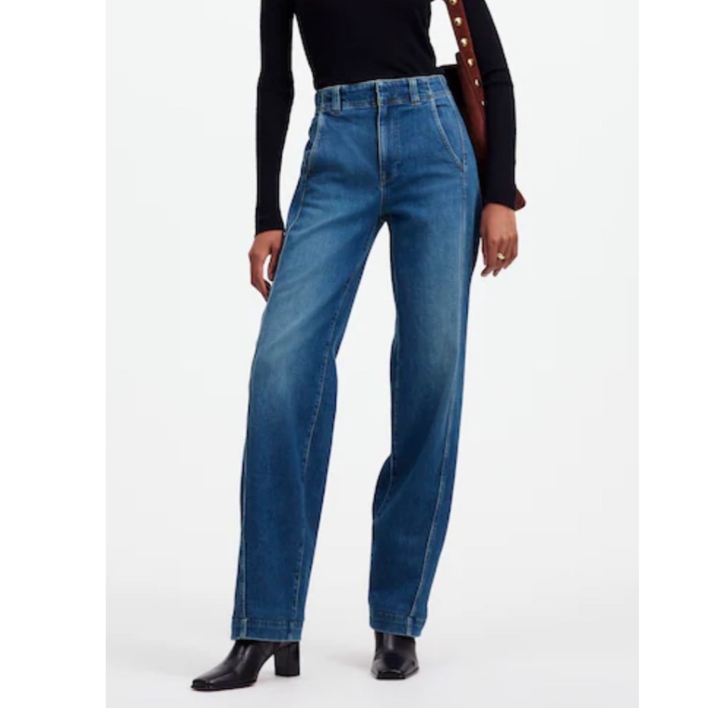 Madewell Tapered Denim Trousers Women 26 Blue High Rise Seam Detail DM8475